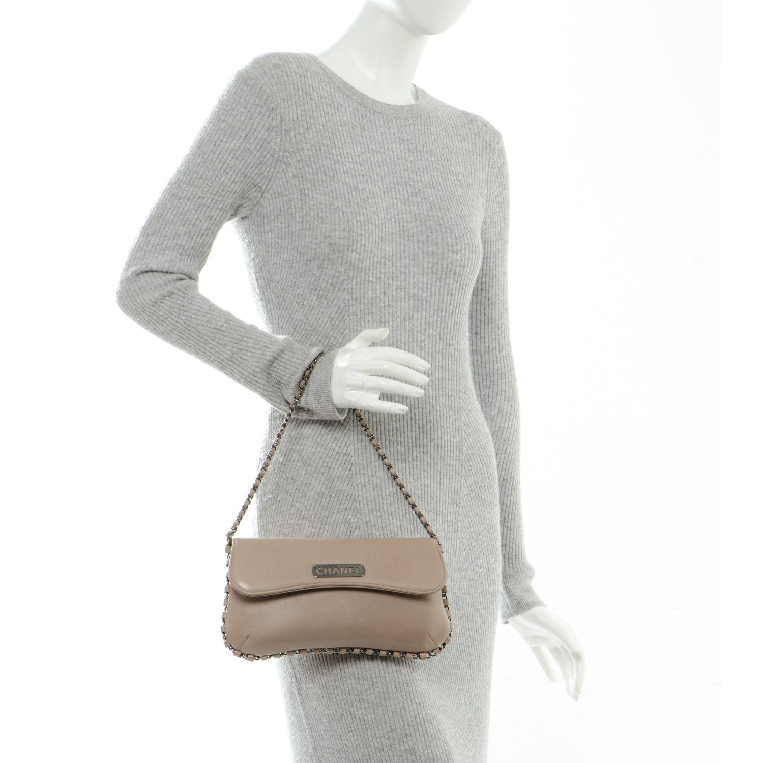 Chanel Lambskin Chain Flap Taupe 2 of 8