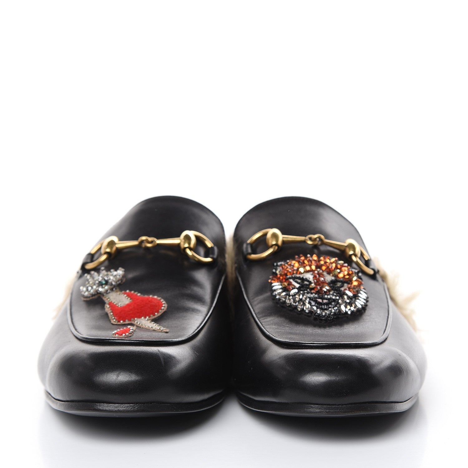Gucci Calfskin Fur Crystal Tiger Embroidered Mens Princetown Slippers 8 Black 2 of 11