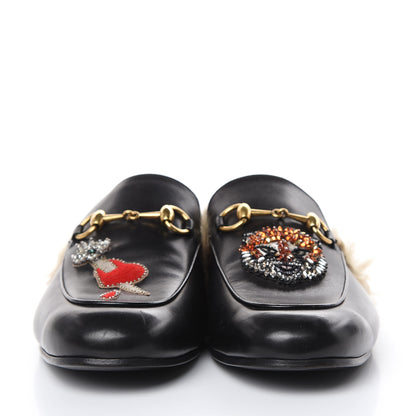 Gucci Calfskin Fur Crystal Tiger Embroidered Mens Princetown Slippers 8 Black 2 of 11
