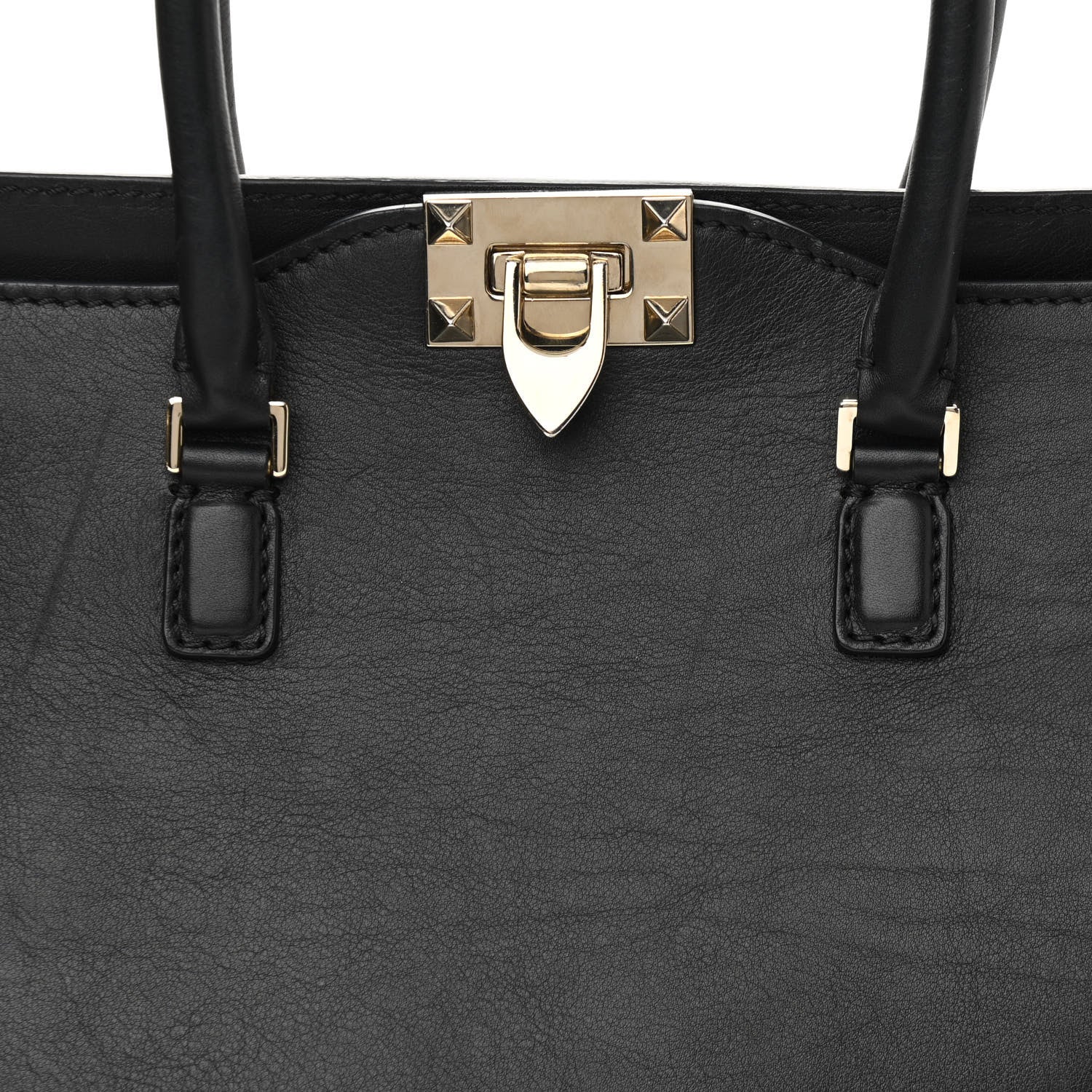Valentino Garavani Vitello Rockstud Double Handle Tote Black 5 of 12