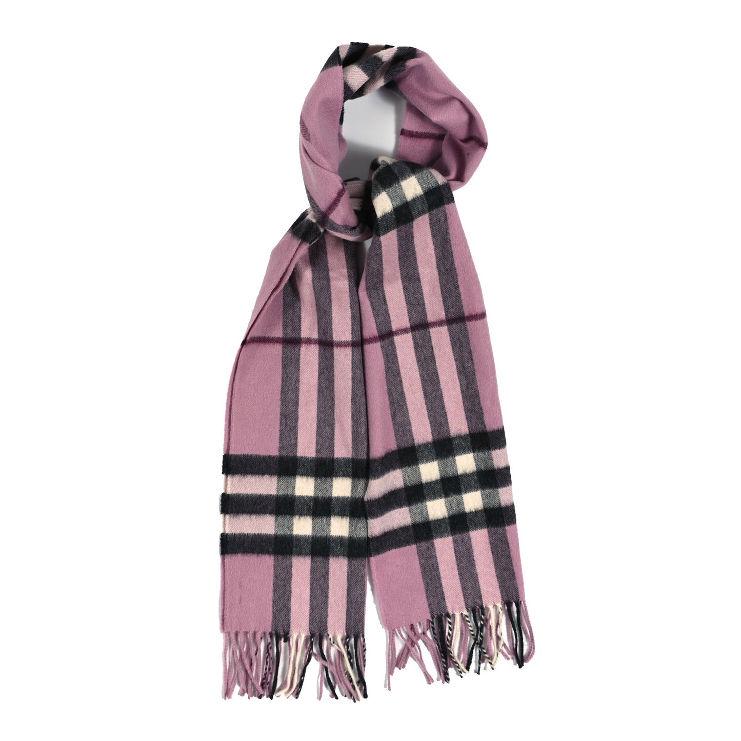 Cashmere Giant Icon Check Fringe Scarf Ash Rose