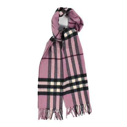 Burberry Cashmere Giant Icon Check Fringe Scarf Ash Rose 1 of 3