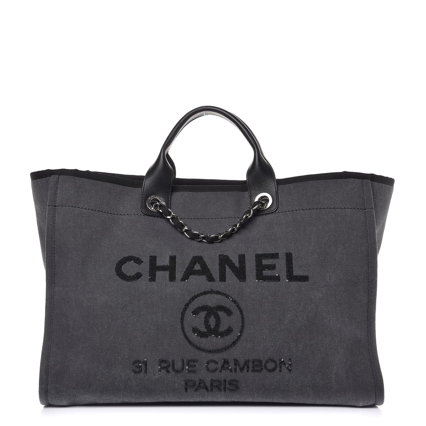 Canvas Sequin Large Deauville Tote Charcoal