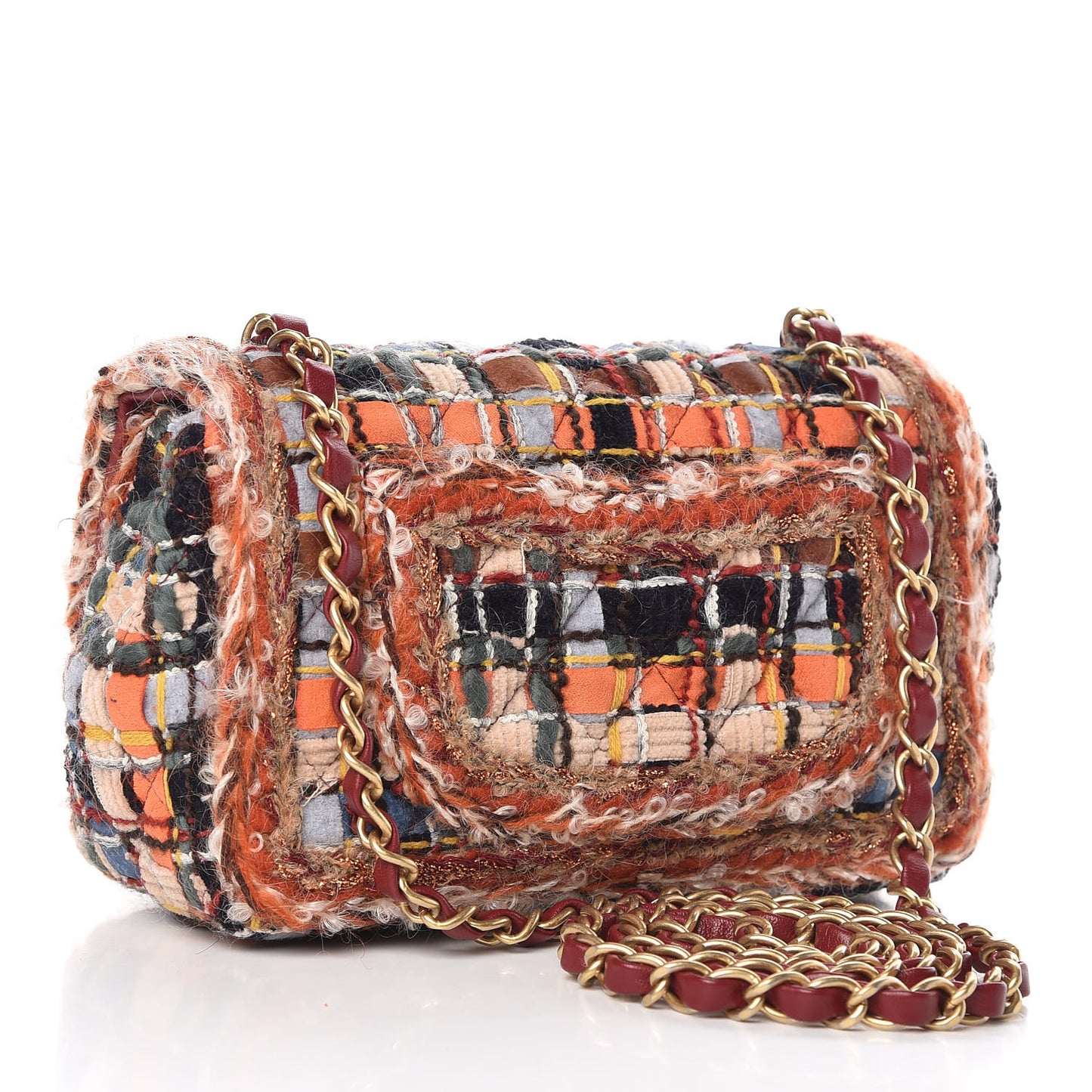 Tweed Quilted Mini Rectangular Flap Blue Orange Navy Beige
