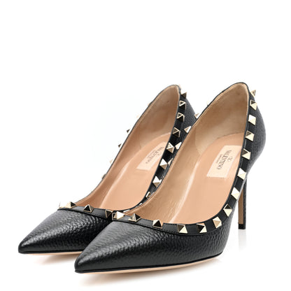 Valentino Garavani Pebbled Calfskin Rockstud 85mm Pumps 38.5 Black 2 of 8