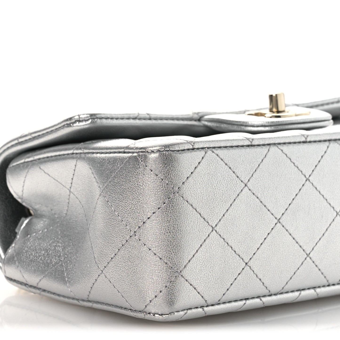 Metallic Lambskin Quilted Mini Rectangular Flap Silver