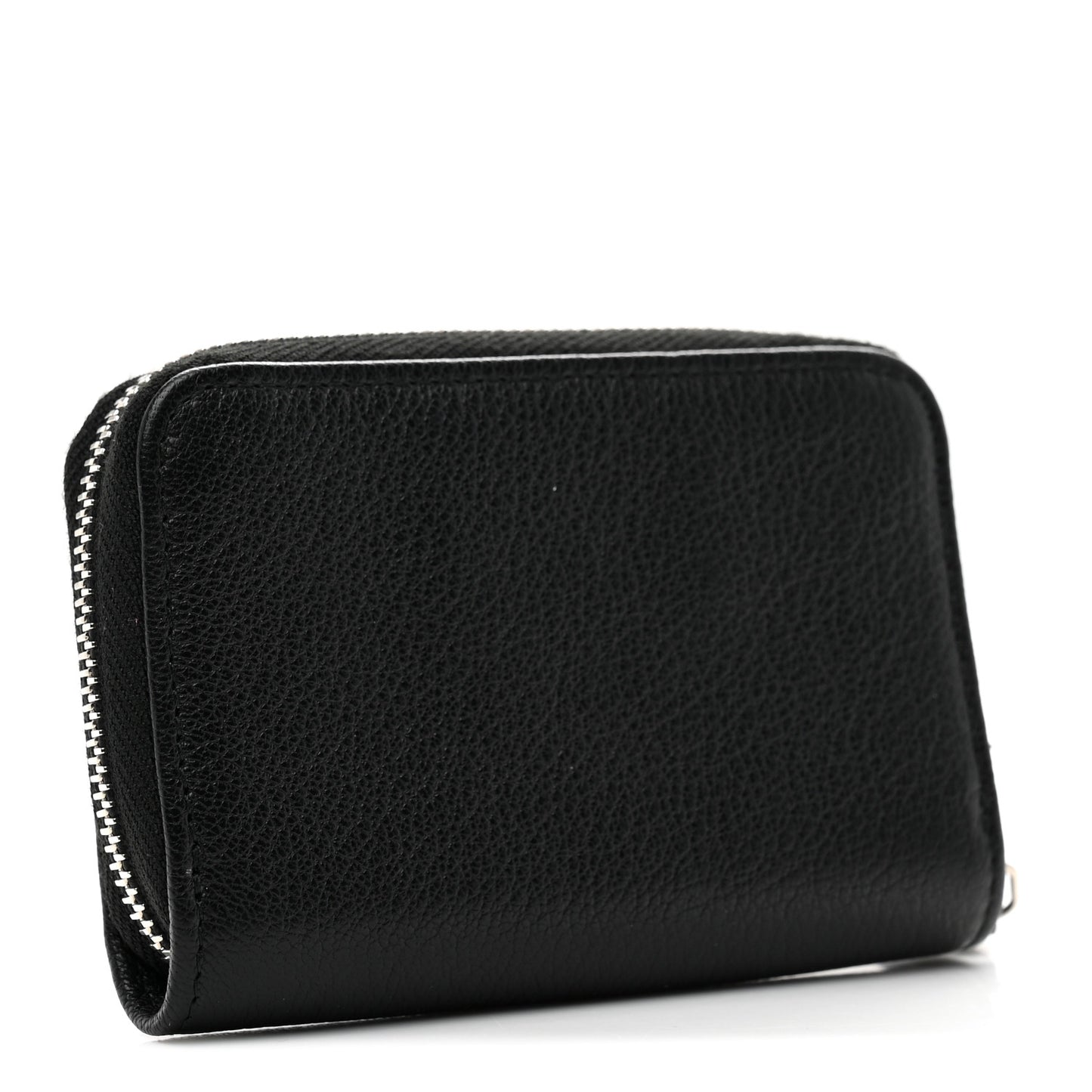 Goatskin Camellia Zip Coin Purse Black