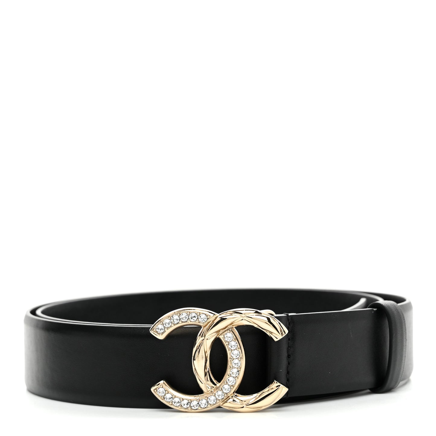 Calfskin Crystal Metal Quilted CC Belt 90 36 Black