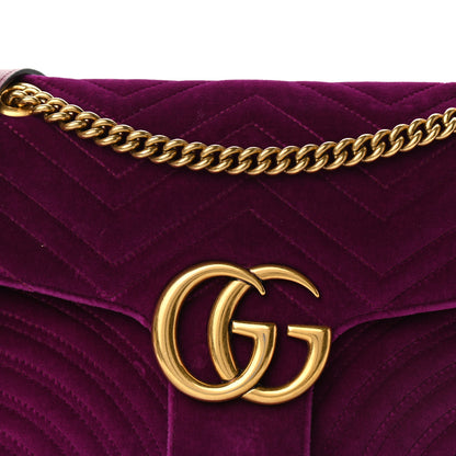 Gucci Velvet Matelasse Medium GG Marmont Shoulder Bag Fuchsia Violet Cyclamen 8 of 13