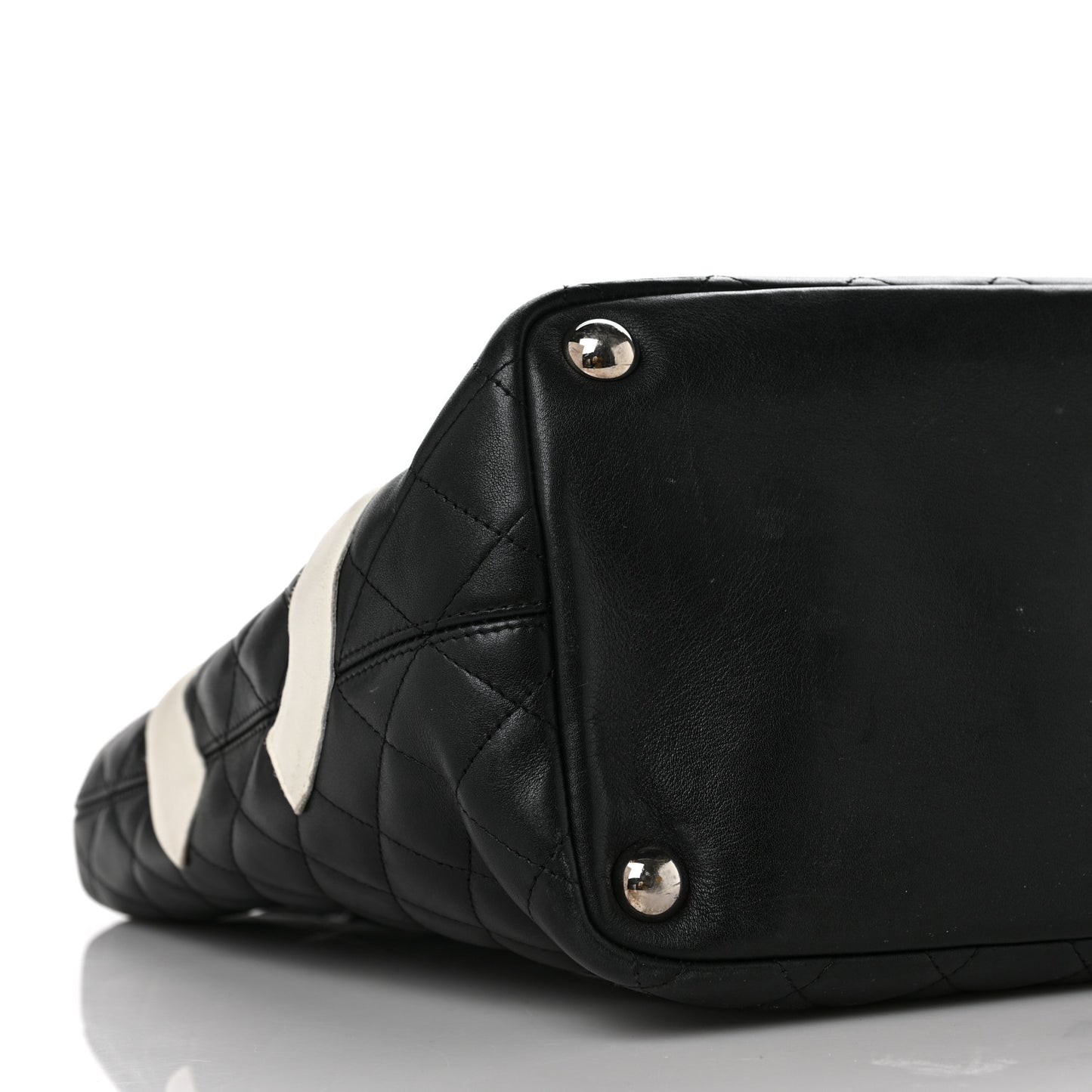 Calfskin Quilted Large Cambon Tote Black White
