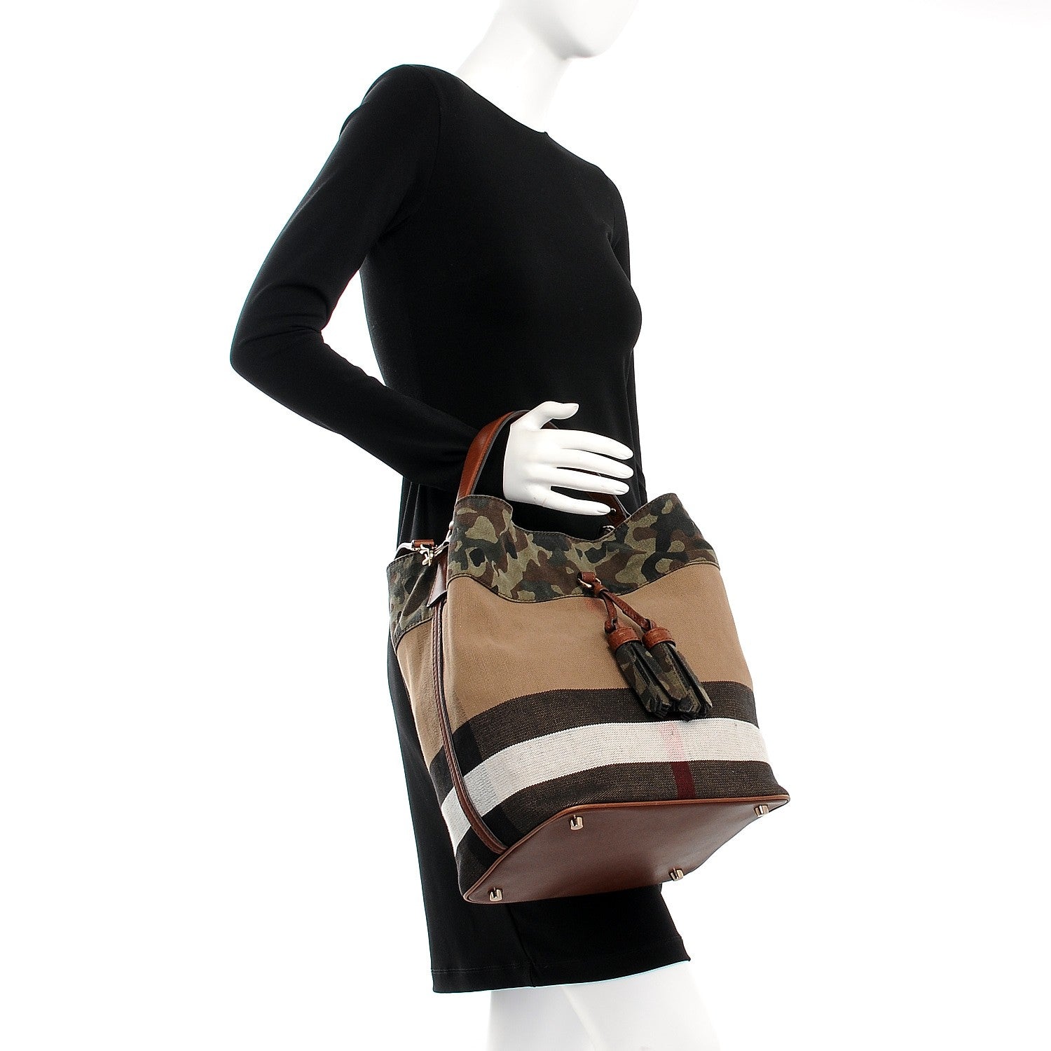 Burberry Canvas Mega Check Camouflage Medium Susanna Hobo Russet Brown 3 of 12