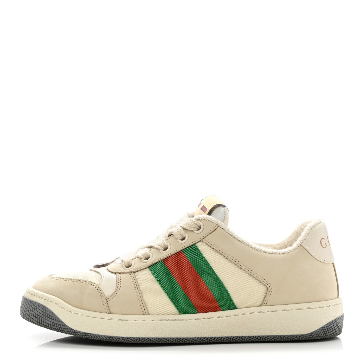 Gucci Nylon Nubuck Web Womens Screener Sneakers 35 Mystic White Dusty Milk 1 of 9