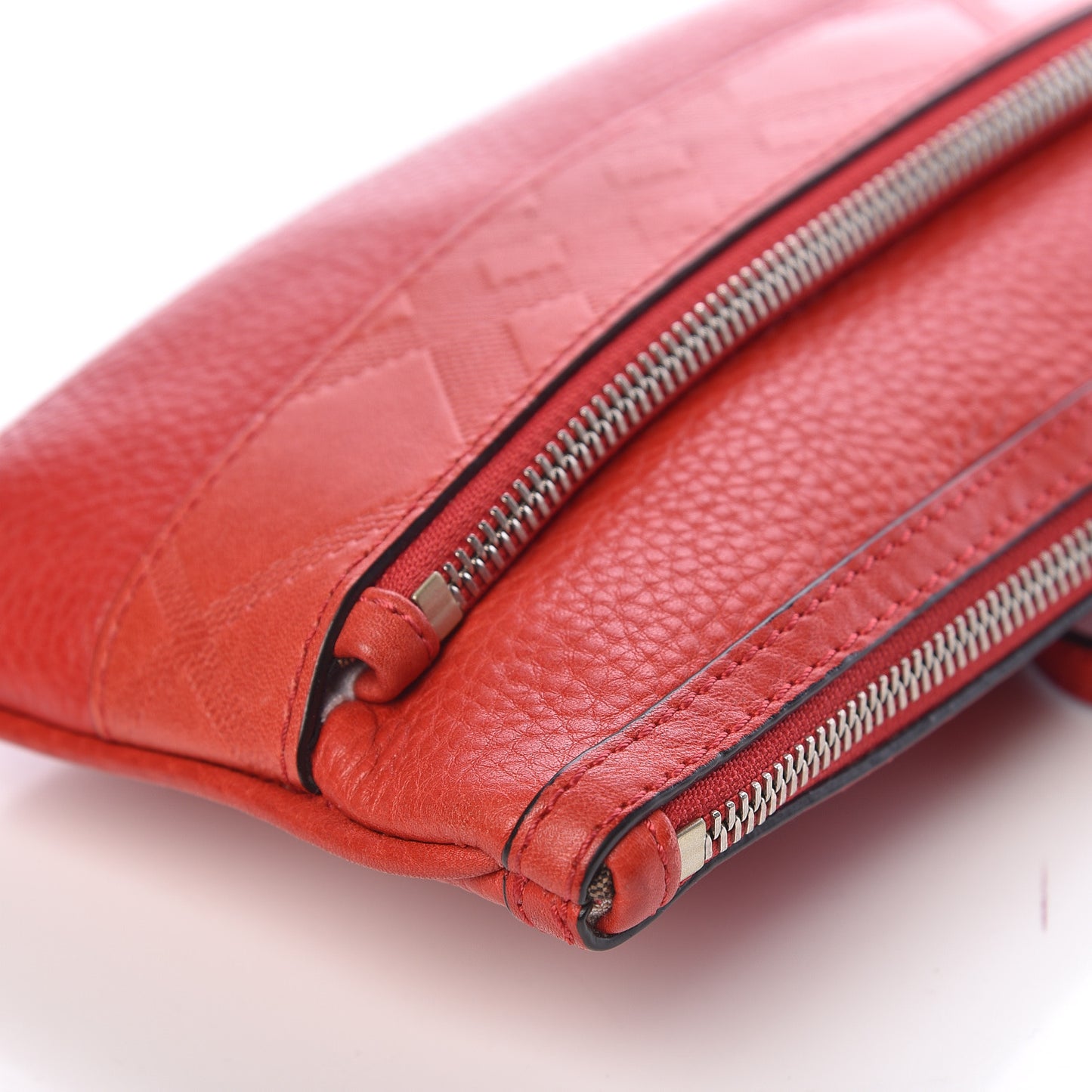Grainy Calfskin Check Embossed Wristlet Military Red