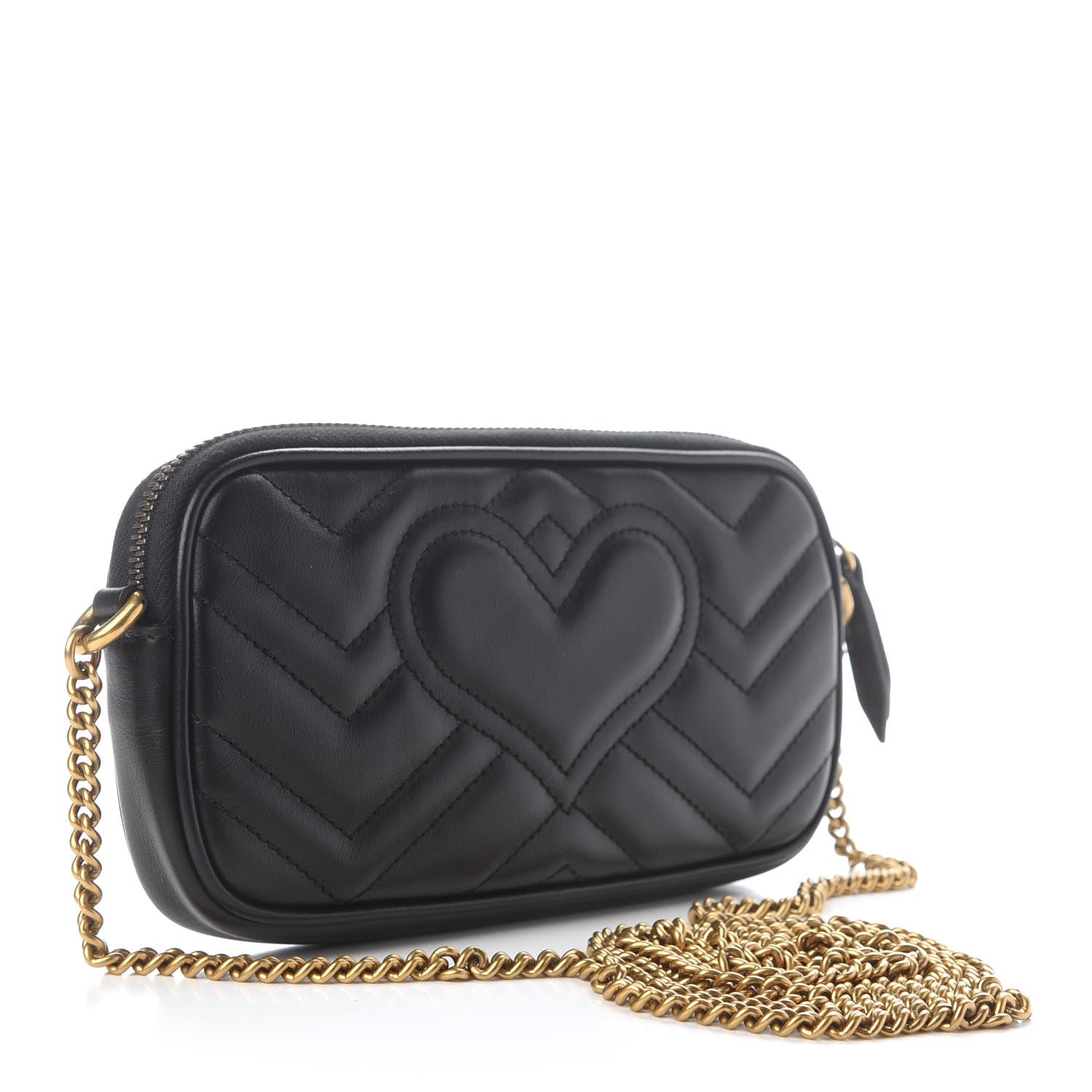 Gucci Calfskin Matelasse Mini GG Marmont Chain Crossbody Bag Black 3 of 9