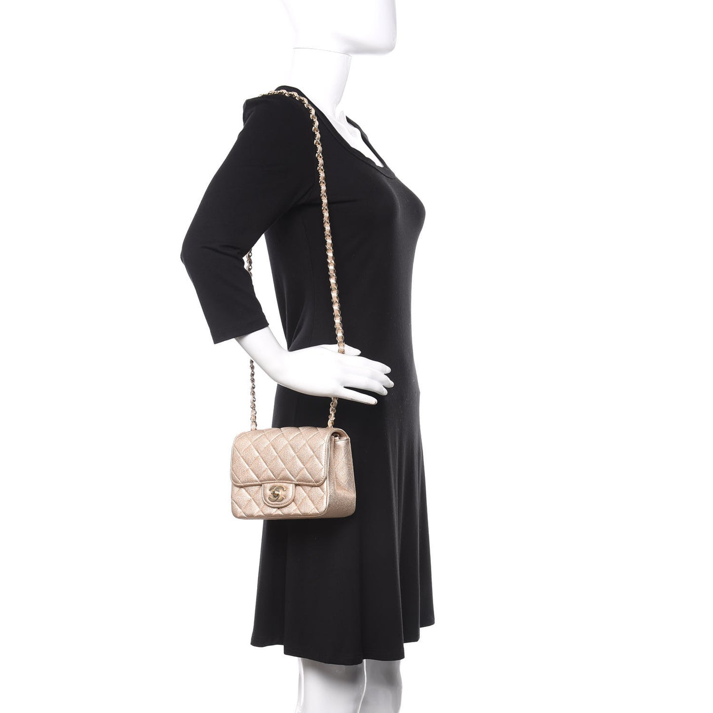 Metallic Lambskin Quilted Mini Square Flap Gold