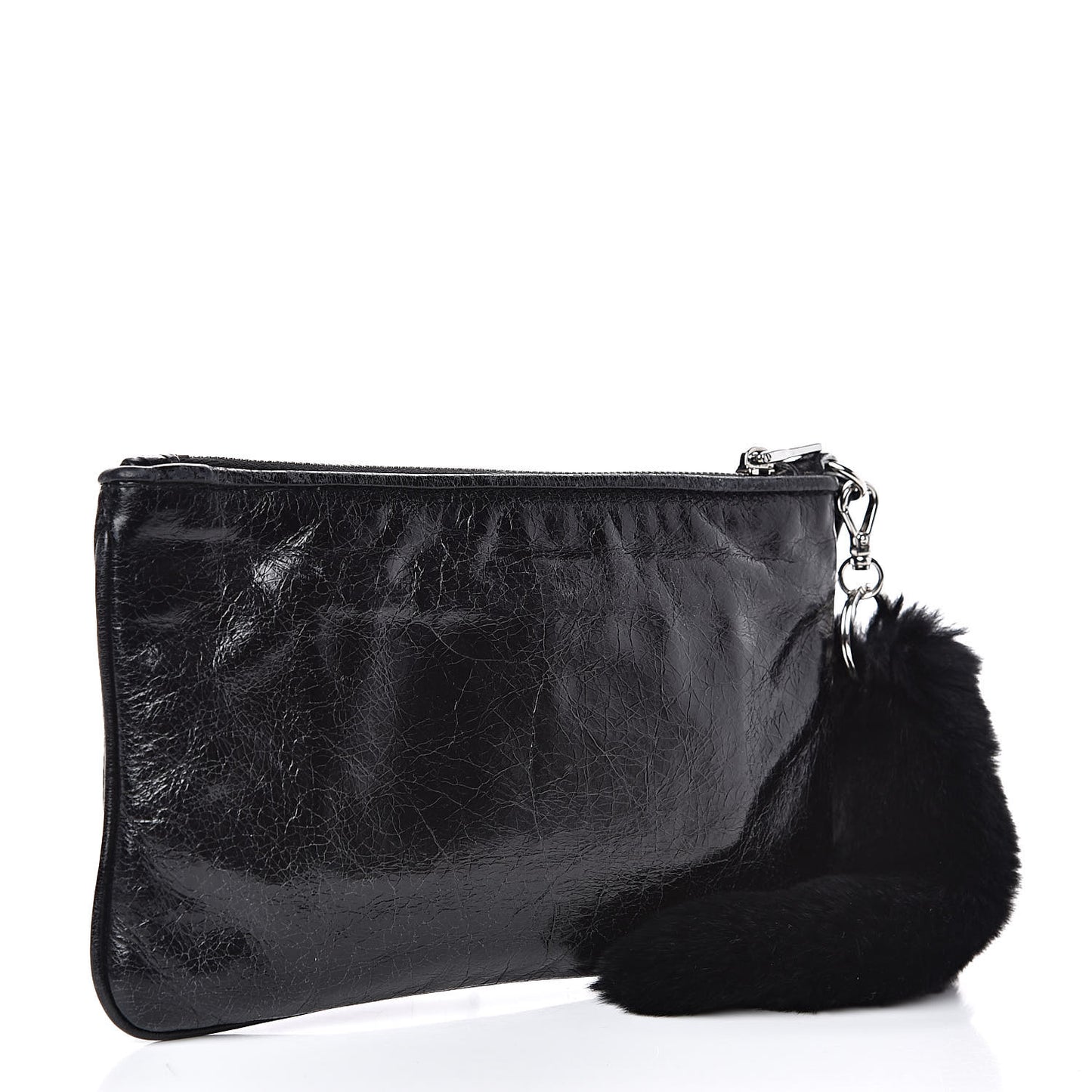 Nappa Lux Rabbit Fur Pouch Black