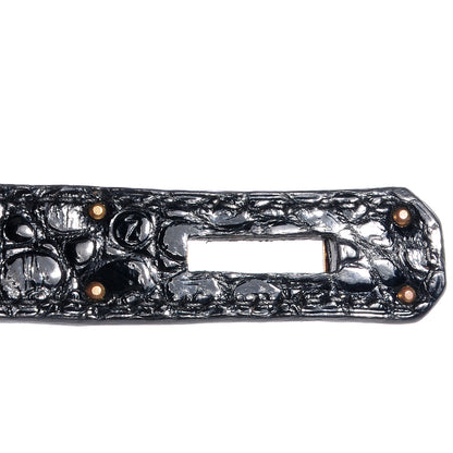 Hermes Shiny Porosus Crocodile Kelly Sellier 32 Black 6 of 9