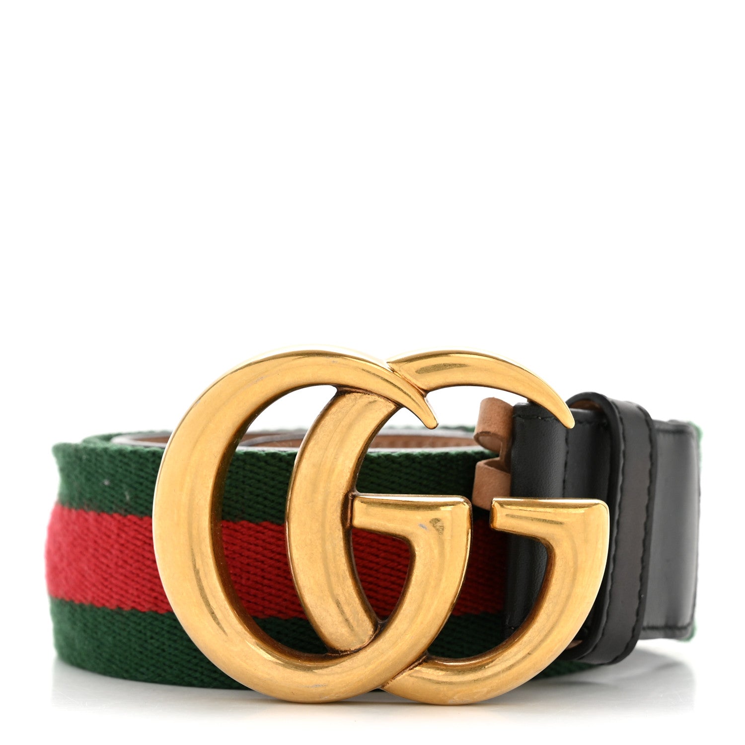 Gucci Nylon Textured Dollar Calfskin Double G Web 40mm Belt 90 36 Green Red Dark Cocoa 1 of 8