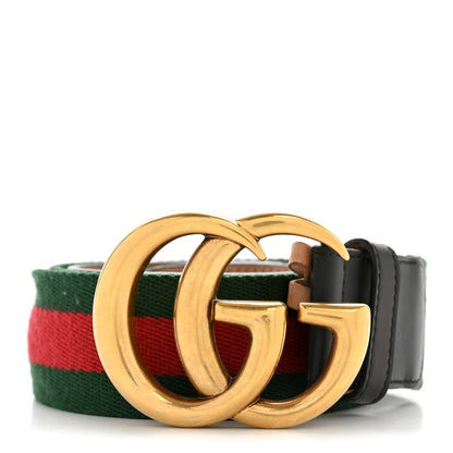Gucci Nylon Textured Dollar Calfskin Double G Web 40mm Belt 90 36 Green Red Dark Cocoa 1 of 8