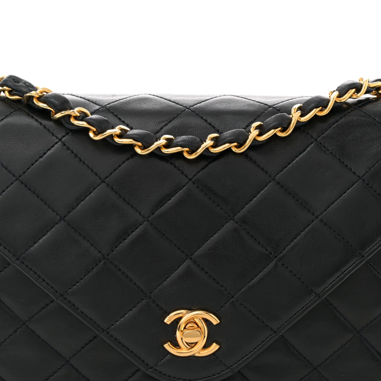 Lambskin Diamond Stitch Envelope Single Flap Black