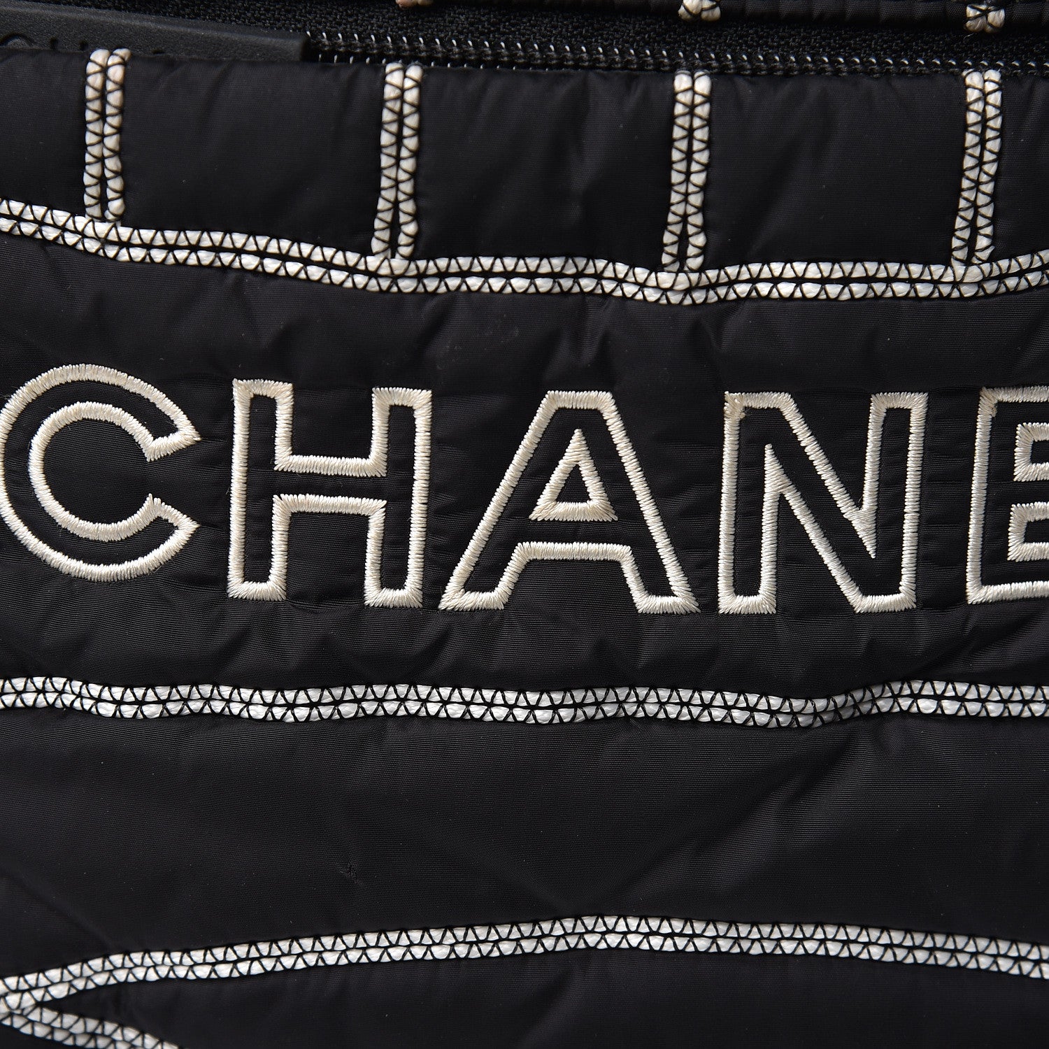Chanel Nylon Embroidered CC Backpack White Black 12 of 14
