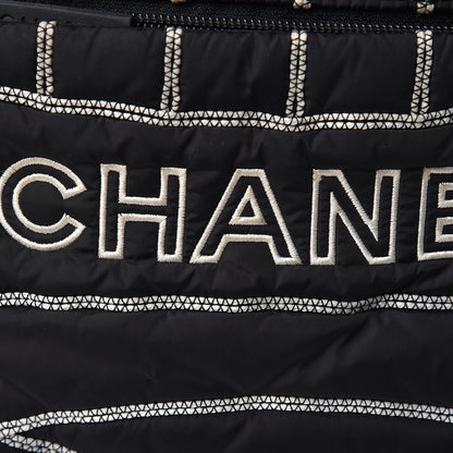 Chanel Nylon Embroidered CC Backpack White Black 12 of 14