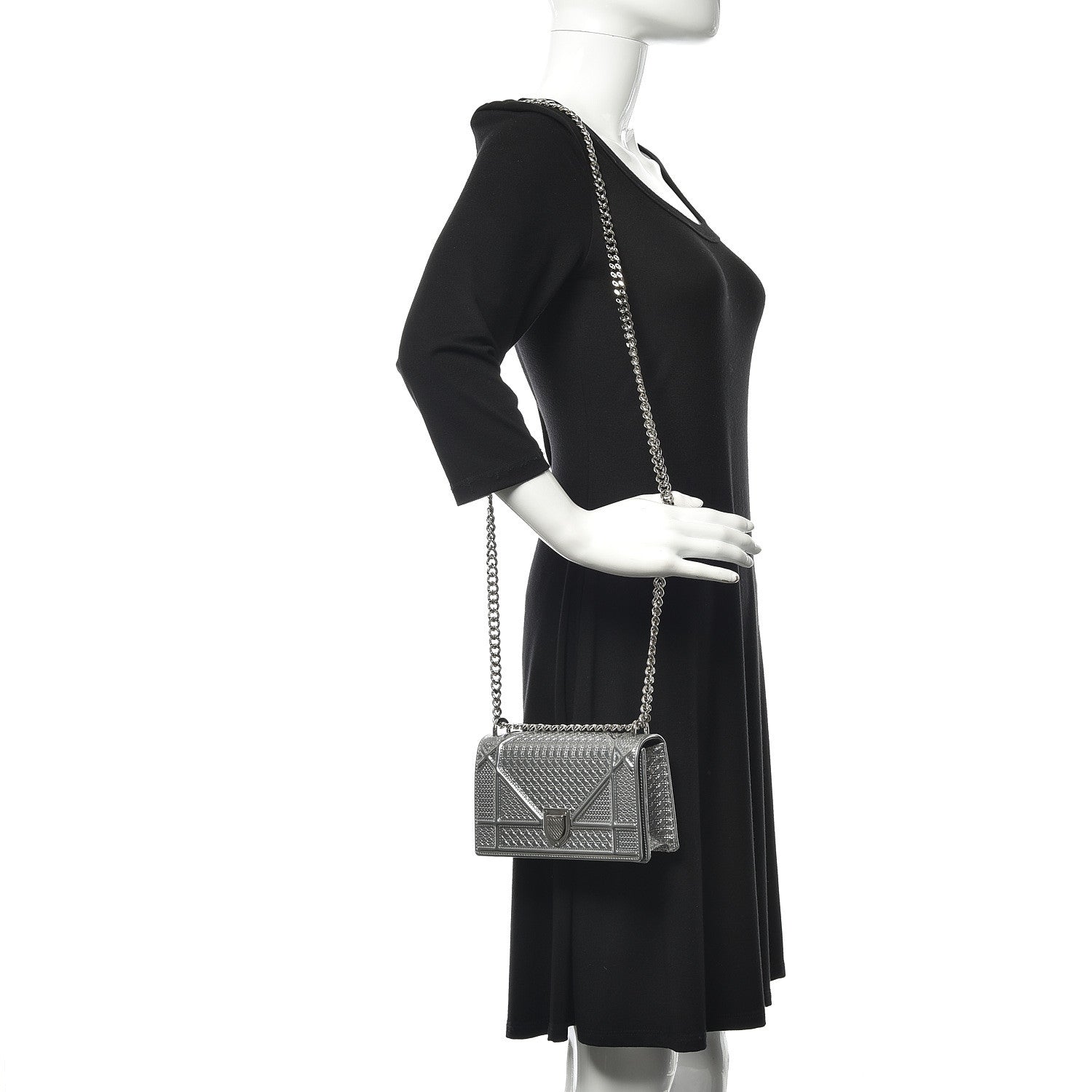 Christian Dior Metallic Patent Micro-Cannage Mini Diorama Flap Bag Silver 2 of 12