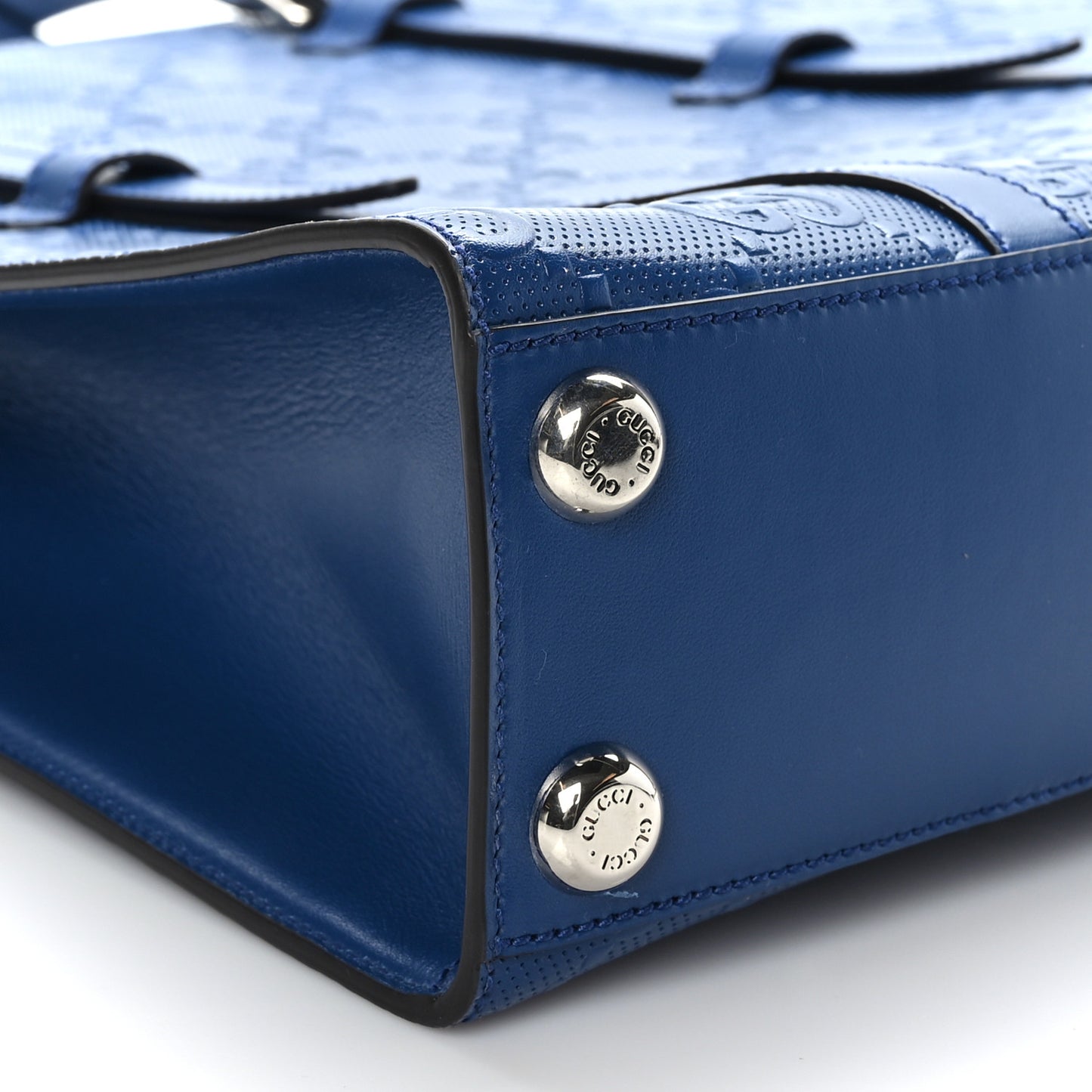 Calfskin GG Tennis Embossed Medium Tote Bag Intense Metal Blue