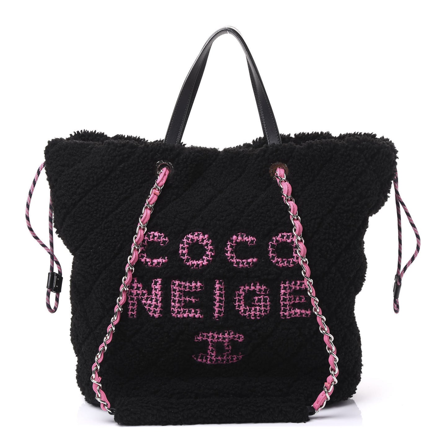 Shearling Sheepskin Large Coco Neige Tote Black