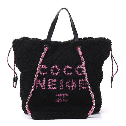 Chanel Shearling Sheepskin Large Coco Neige Tote Black 1 of 9