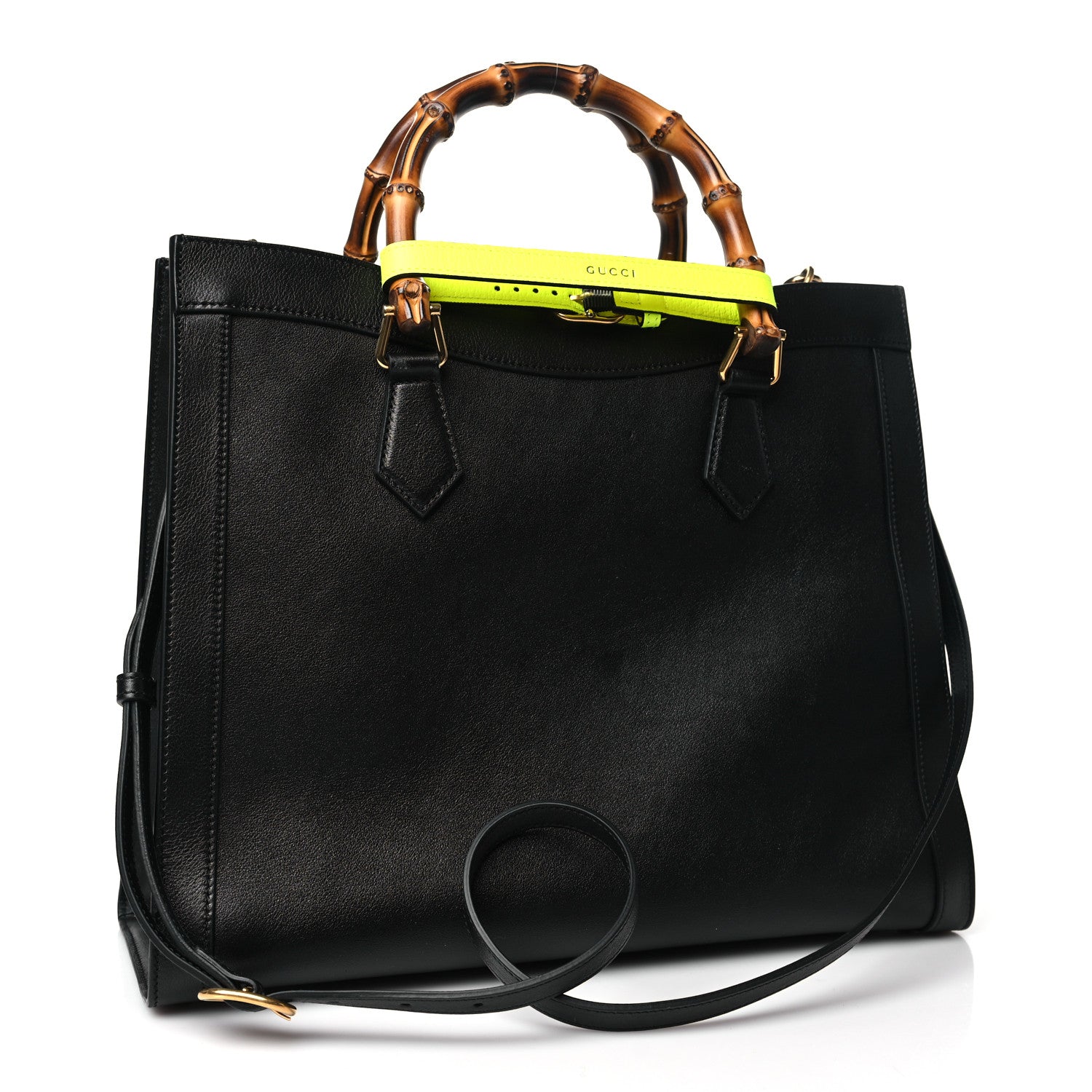 Gucci Calfskin Medium Diana Tote Bag Black Yellow Fluo 3 of 10