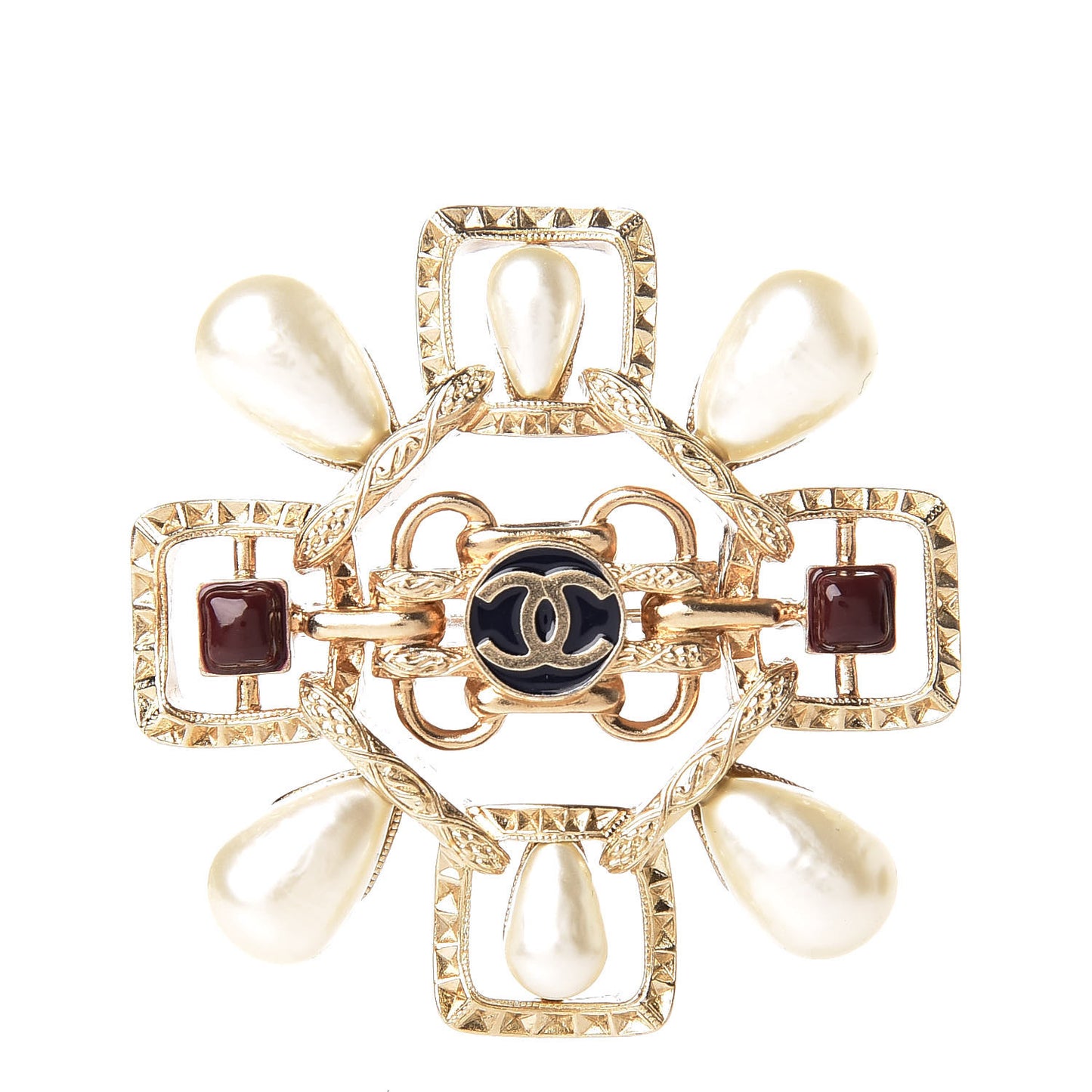 Metal Resin Gripoix Pearl CC Brooch Multicolor Light Gold