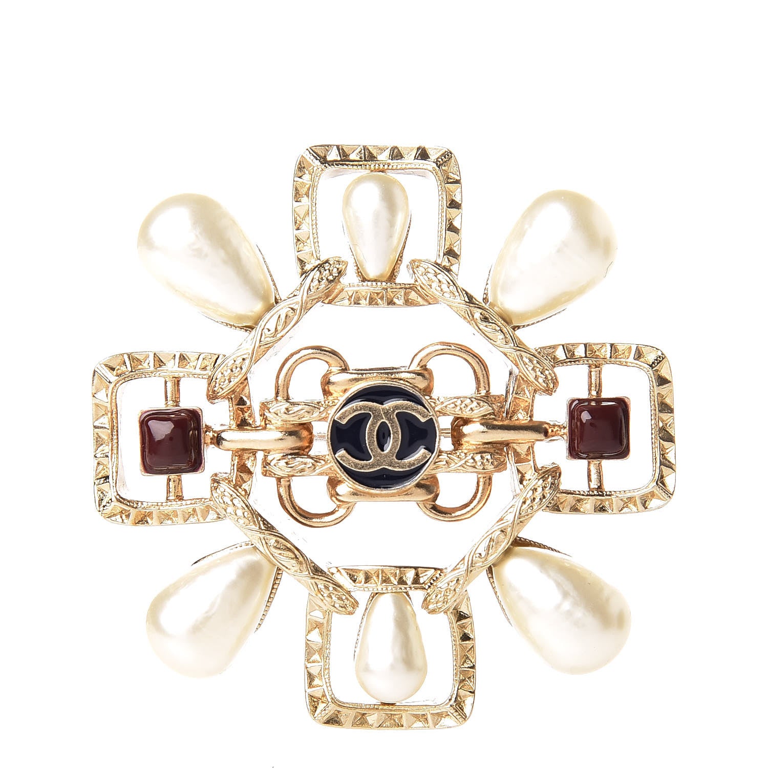 Chanel Metal Resin Gripoix Pearl CC Brooch Multicolor Light Gold 1 of 5