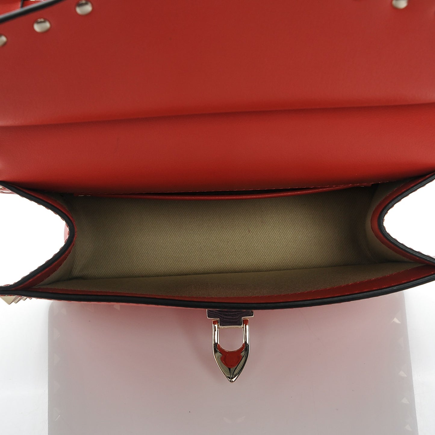 Calfskin Rockstud Crossbody Messenger Bag Deep Coral