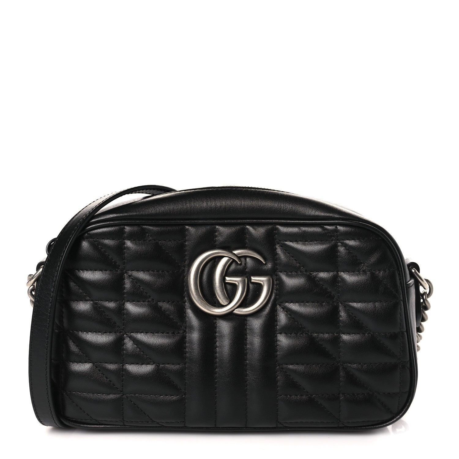 Gucci Calfskin Matelasse Aria Small GG Marmont Chain Shoulder Bag Black 1 of 9
