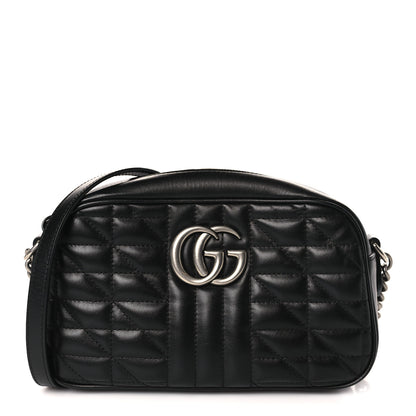 Gucci Calfskin Matelasse Aria Small GG Marmont Chain Shoulder Bag Black 1 of 9