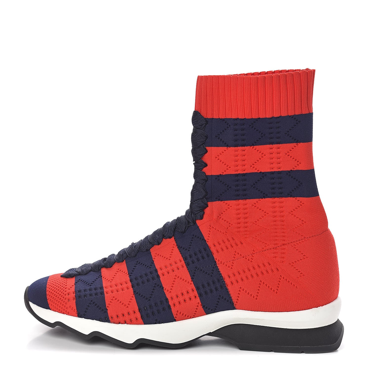Fendi Stretch Knit Stripe Sock Sneakers 38 Red Blue 1 of 9