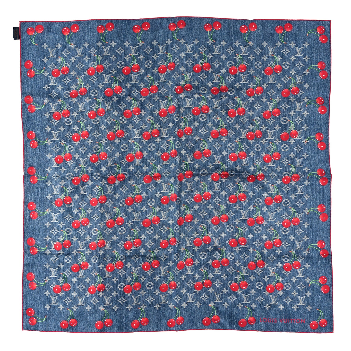 LV X TM Silk Monogram Cerises Square Scarf 90 Denim Blue
