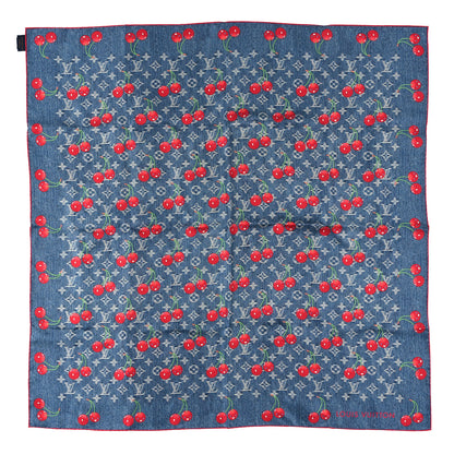 Louis Vuitton LV X TM Silk Monogram Cerises Square Scarf 90 Denim Blue 1 of 3