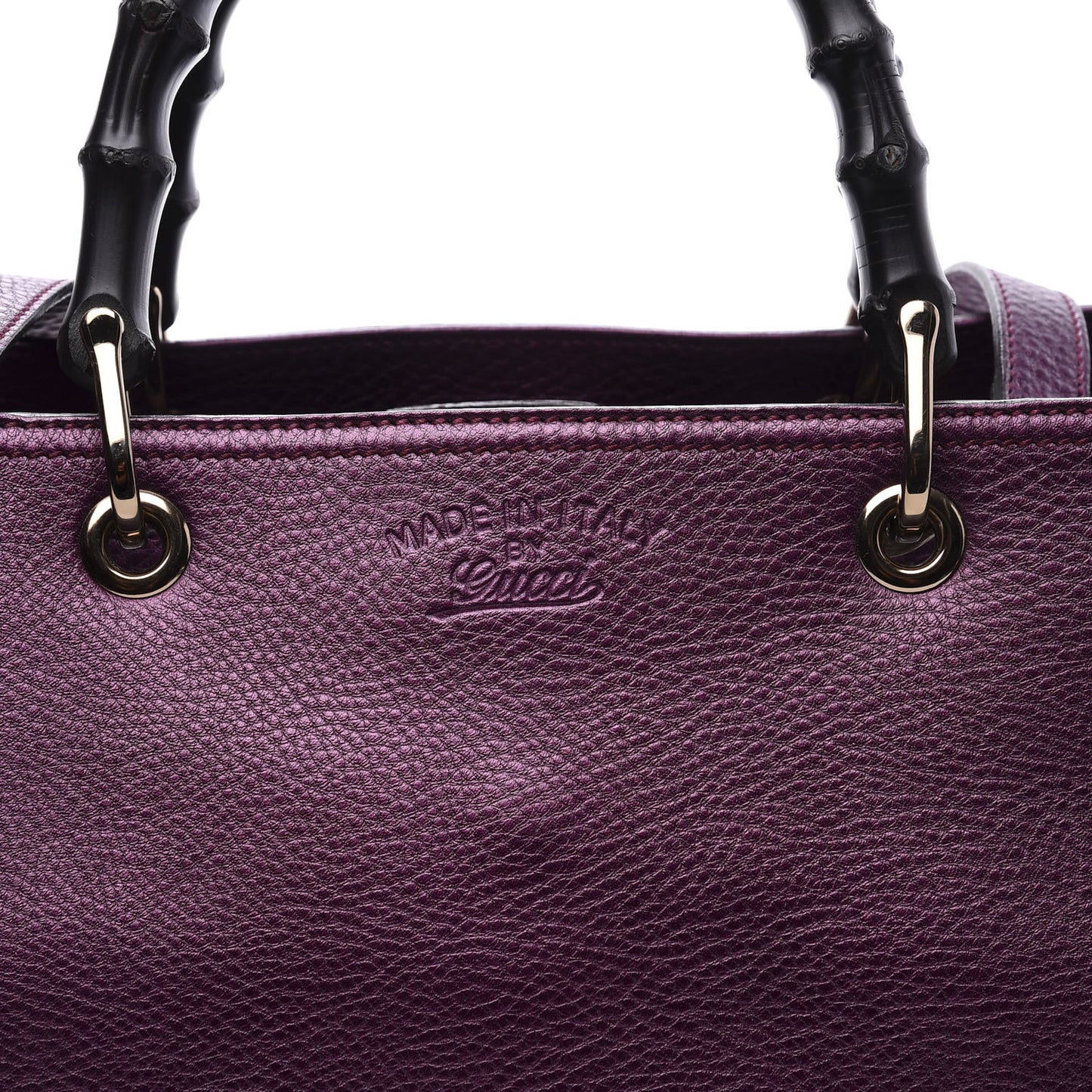 Pebbled Calfskin Medium Bamboo Shopper Tote Purple