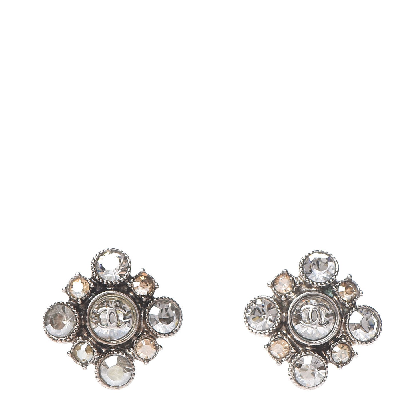 Crystal CC Flower Earrings Silver