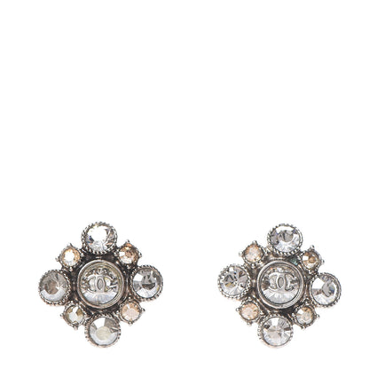 Chanel Crystal CC Flower Earrings Silver 1 of 8