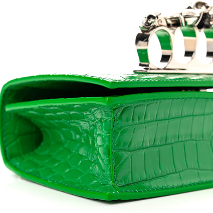 Alexander McQueen Calfskin Crocodile Embossed Knuckle Shoulder Bag Green 8 of 10