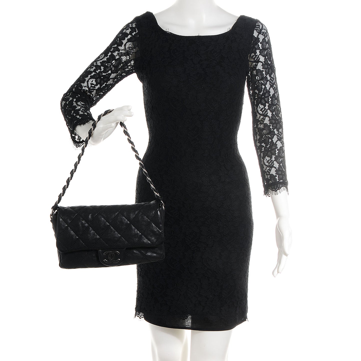 Calfskin Modern Chain Flap Black