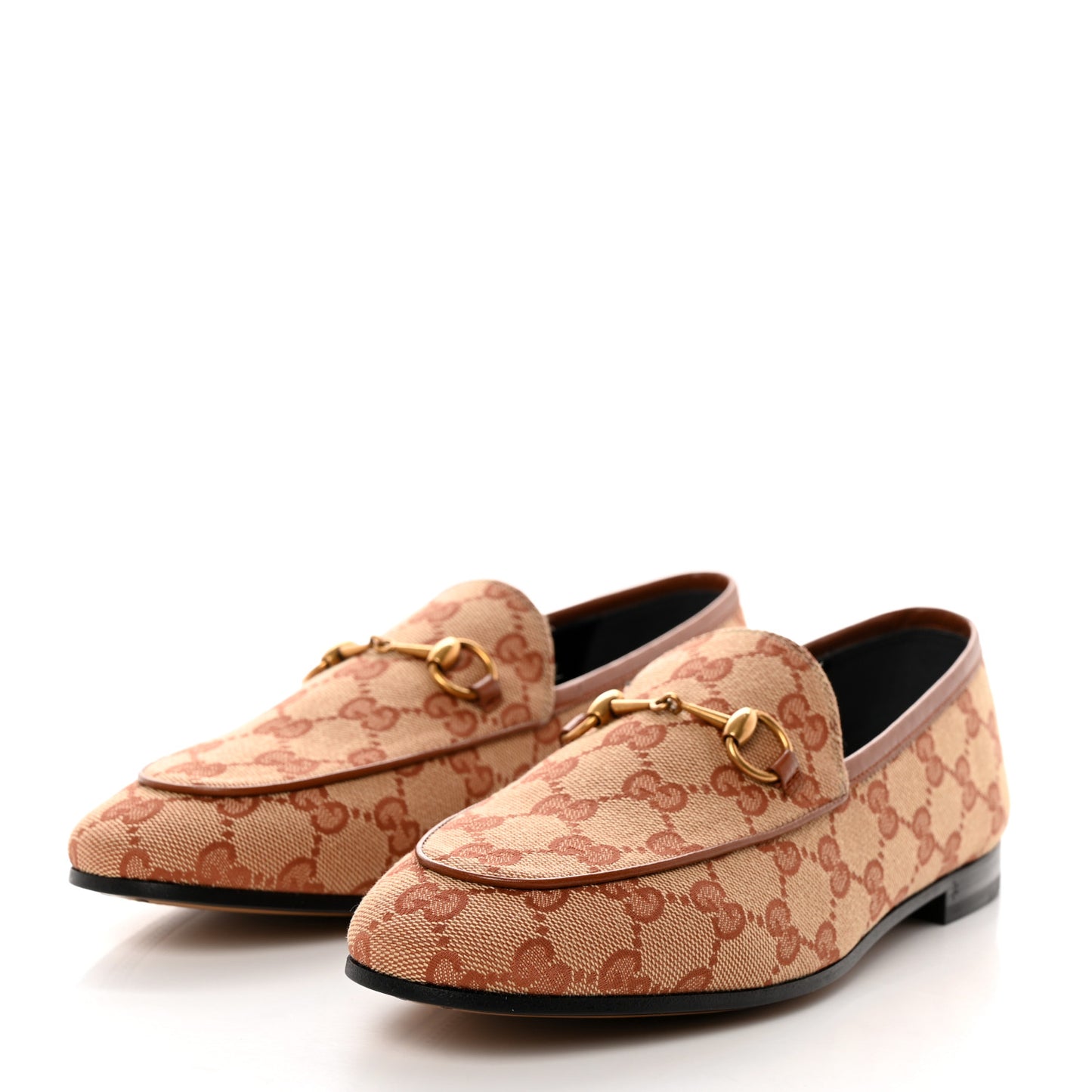 Canvas GG Monogram Horsebit Womens Jordaan Loafers 38 Beige Ruggine Rust