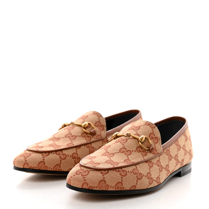 Gucci Canvas GG Monogram Horsebit Womens Jordaan Loafers 38 Beige Ruggine Rust 3 of 9
