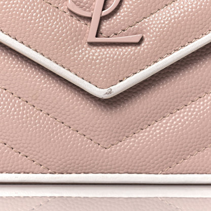 Saint Laurent Grain De Poudre Matelasse Chevron Monogram Envelope Chain Wallet Pink White 20 of 23