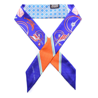 Hermes Silk Les Voitures A Transformation Twilly Ultra Violet Orange Cobalt 1 of 4