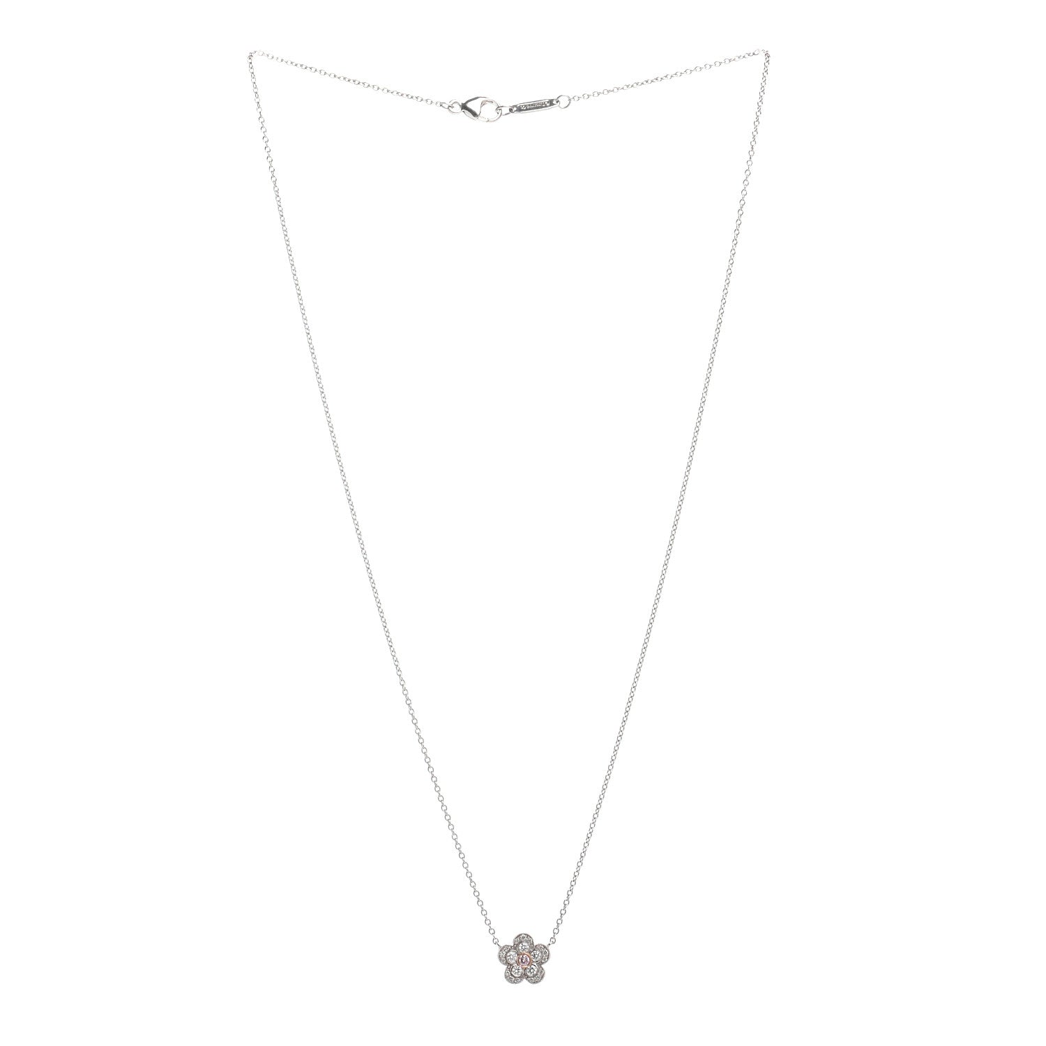 Tiffany Platinum 18K Rose Gold Pink Diamond Enchant Flower Pendant Necklace 4 of 5