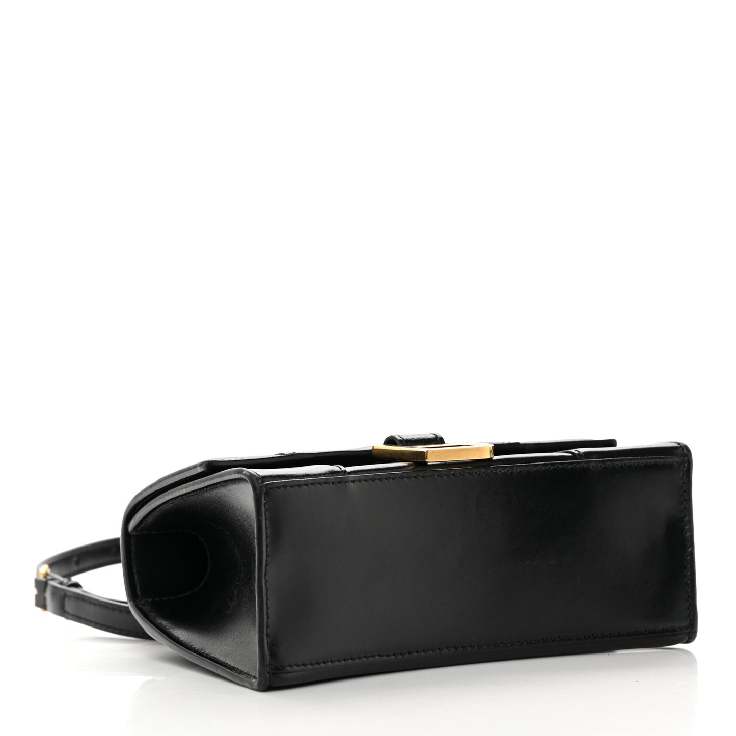 Shiny Box Calfskin Hourglass Top Handle Bag XS Black